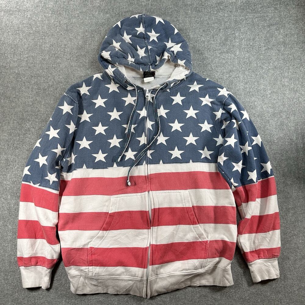 Vintage Isaac’s Designs USA Flag Hoodie L Stars Stripes Full Zip